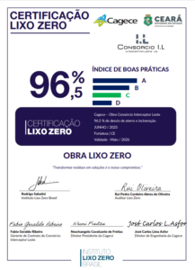 Certificação Lixo Zero da obra Consórcio Interceptor Leste, pela Cagece, em junho de 2025. Fortaleza, Ceará.