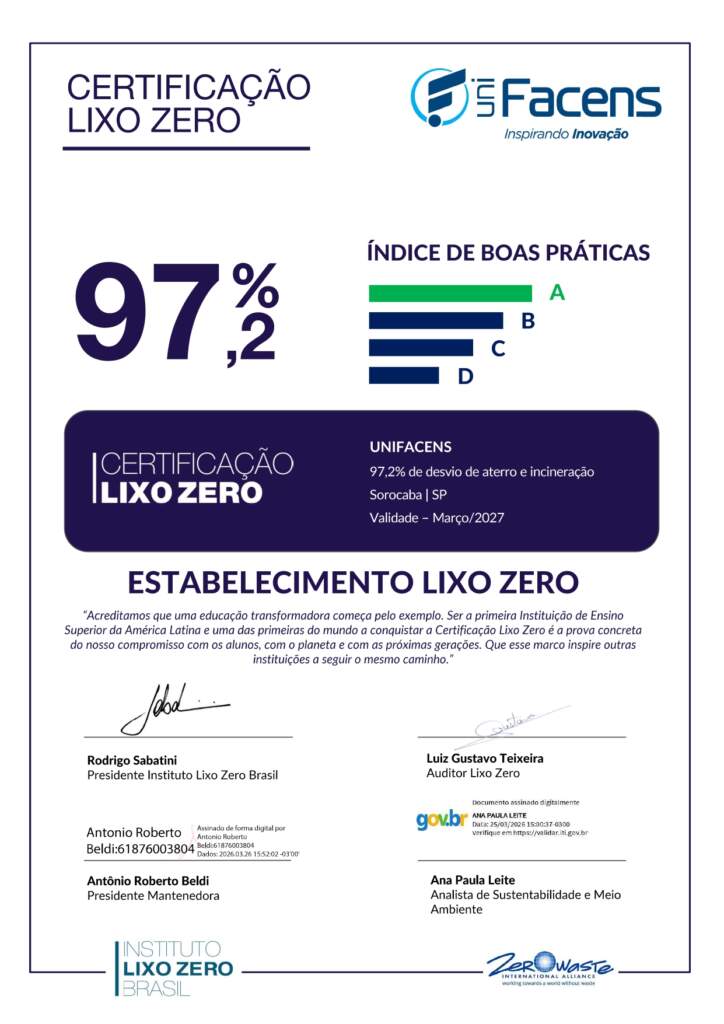 Certificado Lixo Zero Facens